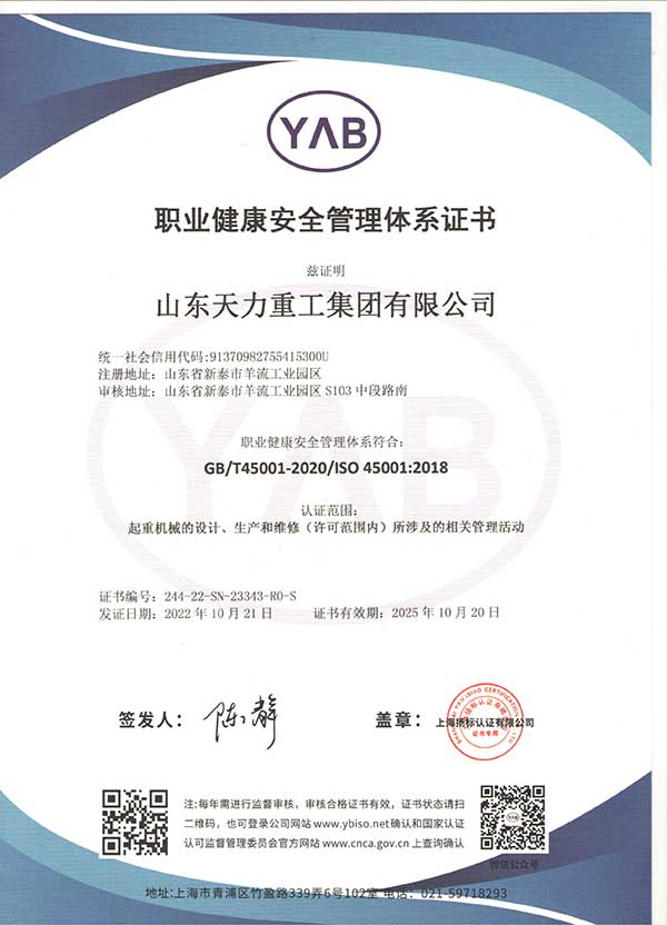 职业健康安全管理体系证书(图1)